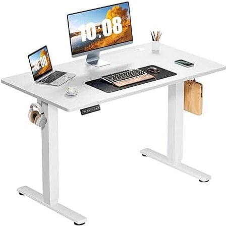$63.58 | Sweetcrispy Electric Standing Desk Adjustable Height, 40x24 Inch, White at Amazon