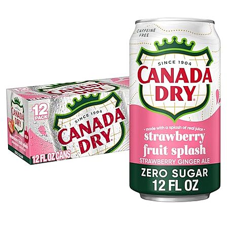 $5* | 12-Pack 12-Oz Canada Dry Fruit Splash Strawberry Ginger Ale Zero Sugar Soda at Amazon