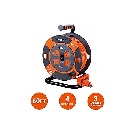 $34.99 | Link 2 Home 60' Extension Cord Reel, 4 Outlets, 14 AWG at Woot!