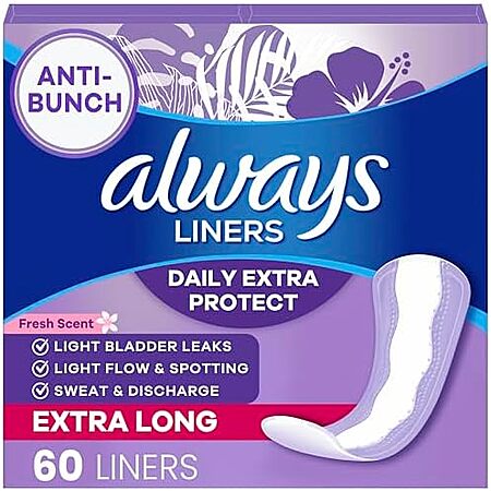 [SnS, AC] $5.64* | 60-Count Always Daily Extra Protect Liners (Scented, Extra Long Length) at Amazon