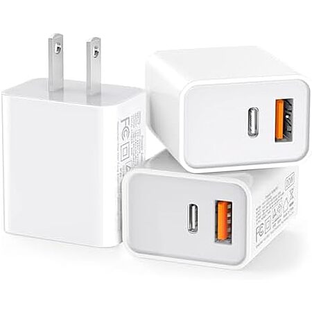 $13.72* | 3-Pack 20W Durable Dual Port USB-A + USB-C QC+PD 3.0 Power Adapter Wall Charger at Amazon
