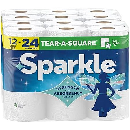 $13.97* | 12-Pk Sparkle Tear-A-Square 2-Ply Paper Towels (Double Rolls) at Amazon