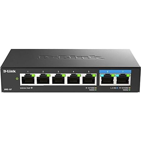 $35.88 | 7-Port D-Link 2.5GB Unmanaged Gaming Switch with 2 x 2.5G, 5 x 10/100/1000 Mbps (DMS-107) at Amazon