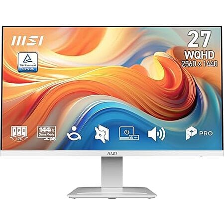 $149.99 | msi PRO MP273QW E14 27-inch IPS 2560 x 1440 Computer Monitor, 144Hz, 1ms, White at Amazon