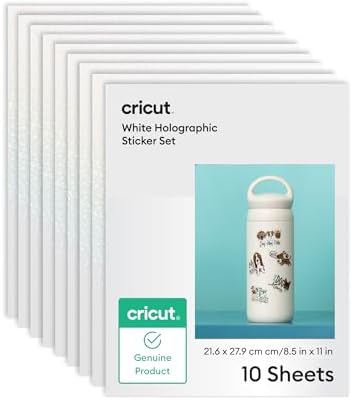 $7.99 | Cricut Printable Waterproof Holographic Sticker Set, White - 10 Sheets in US Letter Size (8.5 x 11 in) at Amazon