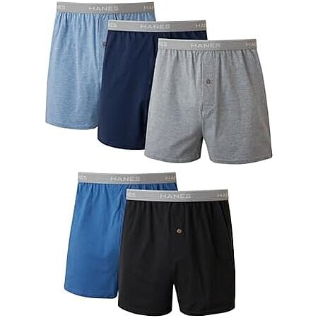 $14.99* | 5-Pk Hanes Men's Exposed Waistband Knit Boxers (Assorted Colors) at Amazon