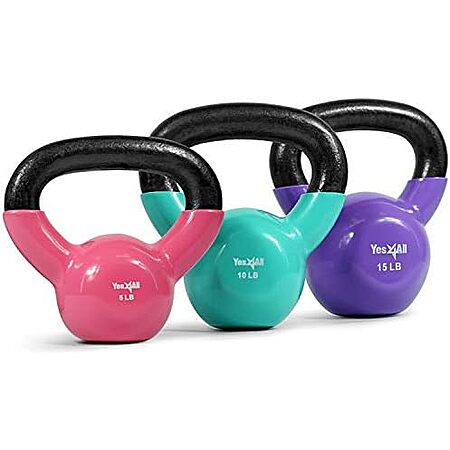 $41.07 | Yes4All Vinyl Coated Kettlebell Cast Iron Set (5, 10, 15 Lbs) at Amazon