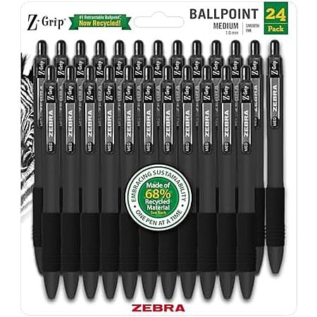 $5.69* | 24-Pk Zebra Pen Z-Grip Retractable Medium Ballpoint Pens (Black) at Amazon