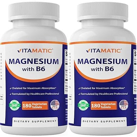 [SnS, AC] $10.44* | 2-Pack 180-Count Vitamatic Magnesium Glycinate 500mg w/ B6 Tablets at Amazon