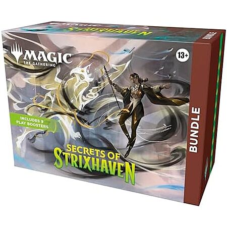 $44.99 | Magic: The Gathering Secrets of Strixhaven - Bundle (9 Play Boosters, 30 Lands, 1 Alt-Art Card + Exclusive Accessories) at Amazon