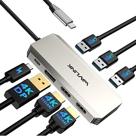 WAVLINK Triple 4K Laptop Docking Station w/ Dual HDMI, DP, 100W PD