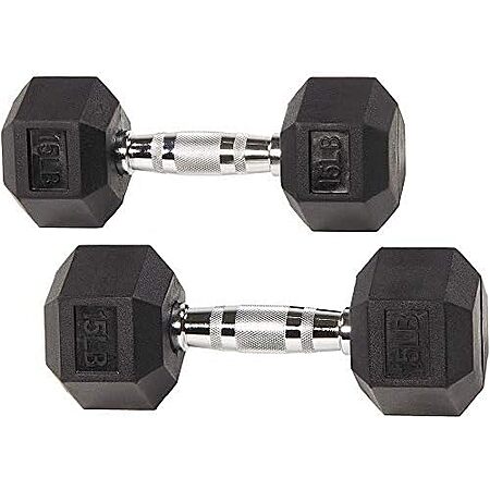 15-lbs Fitvids Rubber Encased Hex Dumbbell (Pair)