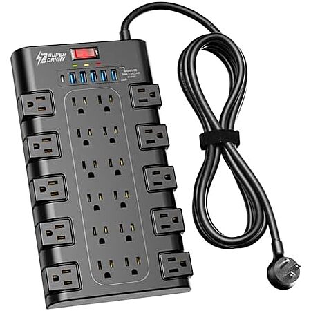 22-Outlet SUPERDANNY 2100J Surge Protector w/ 6x USB Ports & 6.5' Cord