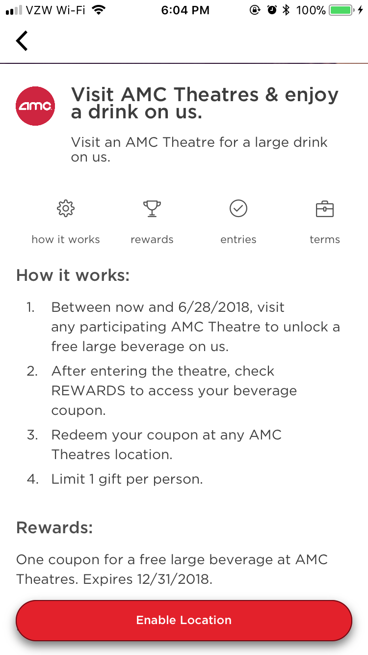 Free Large Drink at AMC Theaters
