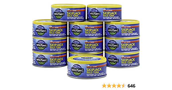 Wild Planet Skipjack Wild Tuna, No Salt Added, Keto and Paleo, 3rd Party Mercury Tested, 5 Ounce (Pack of 12) - $20.33