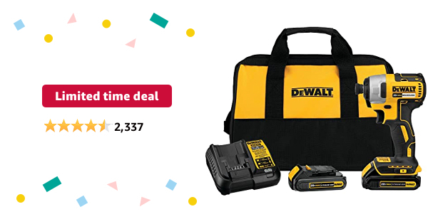 Limited-time deal: DEWALT 20V MAX* Cordless Impact Driver Kit, Brushless, 1/4-inch (DCF787C2) - $99