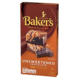 4-Oz Baker's Premium Baking Chocolate Bar (Unsweetened/100% Cacao) $1.10 
