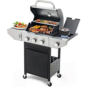 YIORTWO 3 Burner Propane Gas Grill with Side Burner, Stainless Steel BBQ Grill 38,500 BTU, Black and Silver $157.41