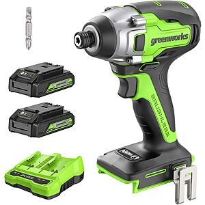 Greenworks 24V 1/4 inch Impact Driver 2650 in-lbs w/ (2)x2Ah Battery and Charger $49.99