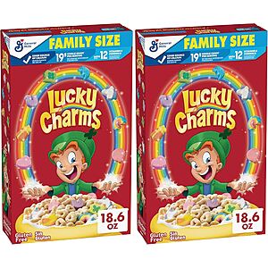 Lucky Charms Cereal with Marshmallows, Gluten Free Cereal Made with Whole Grain, Family Size, 18.6 oz (Pack of 2) as low as $3.71 at Amazon