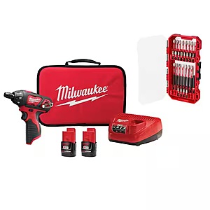 Milwaukee M12 12V 1/4" Hex Screwdriver Kit w/ 2x Batteries, Charger & Bit Set $89 + Free S&H
