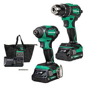 Metabo HPT 18V MultiVolt Cordless Brushless Driver Drill & Impact Driver Combo Kit, Power Tool Kit, 2 Lithium-Ion Metabo HPT Batteries and Charger, High Torque, $129