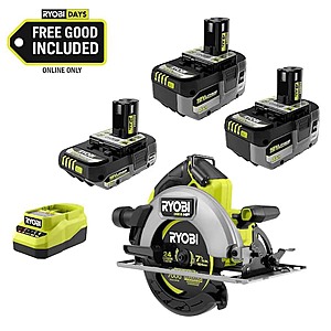 RYOBI ONE+ 18V HIGH PERFORMANCE Kit w/ (2) 4Ah + 2Ah Batteries + Circular Saw $179 + Free S&H