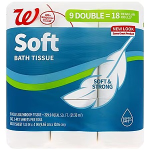 9-ct Walgreens Soft Bath Tissue Double Roll 2.95 + Store Pickup