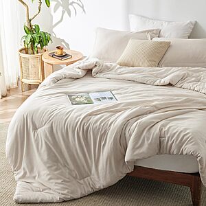 3-Pc Bedsure King Comforter Set w/ 2 Pillow Shams (Beige)