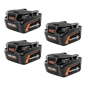 4-Pk RIDGID 18V 6.0Ah MAX Output Lithium-Ion Batteries $209 + Free S&H
