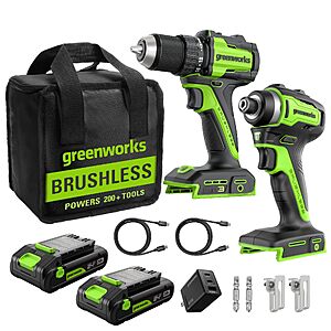 Prime: Greenworks 24V Tool Kits: Drill/Driver + Impact Driver Combo $81.35 & More + Free Shipping