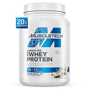Prime: 1.8-lbs MuscleTech Grass-Fed Whey Protein Powder (Vanilla or Chocolate) $19 w/ S&S