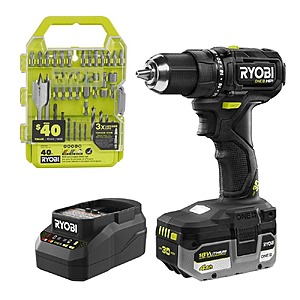 RYOBI ONE+ 18V 1/2" Drill/Driver w/ 4Ah Battery & 40-pc Drill/Impact Drive Kit