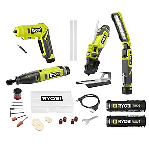 RYOBI 4-Tool USB Lithium Project Kit w/ 2x 2Ah Batteries + Charging Cable $99 + Free S&H