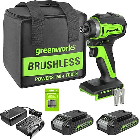Greenworks 24V Brushless 1/4" Cordless Impact Driver, (2) 2.0Ah Batteries $47.99