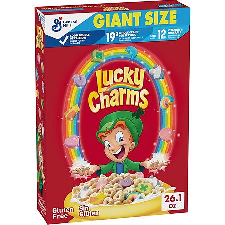 Lucky Charms Gluten Free Cereal with Marshmallows, Kids Breakfast Cereal, Made with Whole Grain, Giant Size, 26.1 oz $2.60 @Amazon