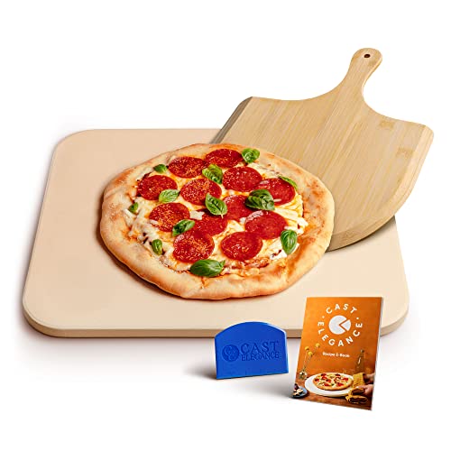 Thermarite Pizza and Baking Stone for Oven & Grill, $21.99.  Includes Wooden Pizza Paddle, Recipe E-Book & Cleaning Scraper, Large,14 x 16 inch, 5/8th inch Thick