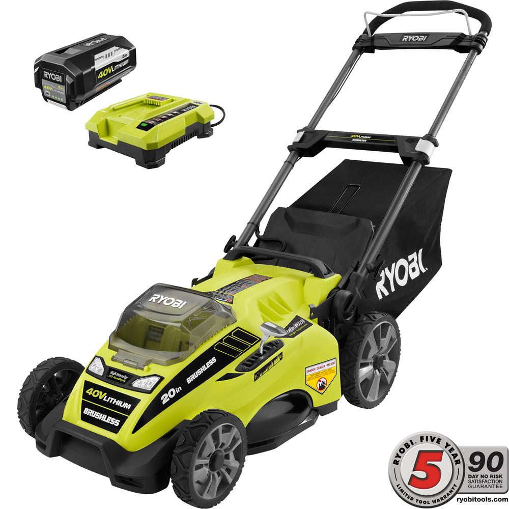 Ryobi 20 In 40 Volt Brushless Lithium Ion Cordless Battery Walk Behind Push Lawn Mower 5 0 Ah Battery Charger Included Ry40180 Y 304597920 219 00 Ymmv B M