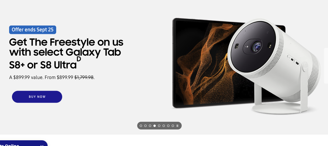 Free Samsung Freestyle Projector with purchase of Galaxy Tab S8 Plus or Ultra $854.99