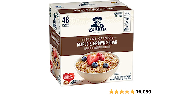 Quaker Instant Oatmeal, Maple & Brown Sugar, Individual Packets, 1.51 Ounce (Pack of 48) - $11.20