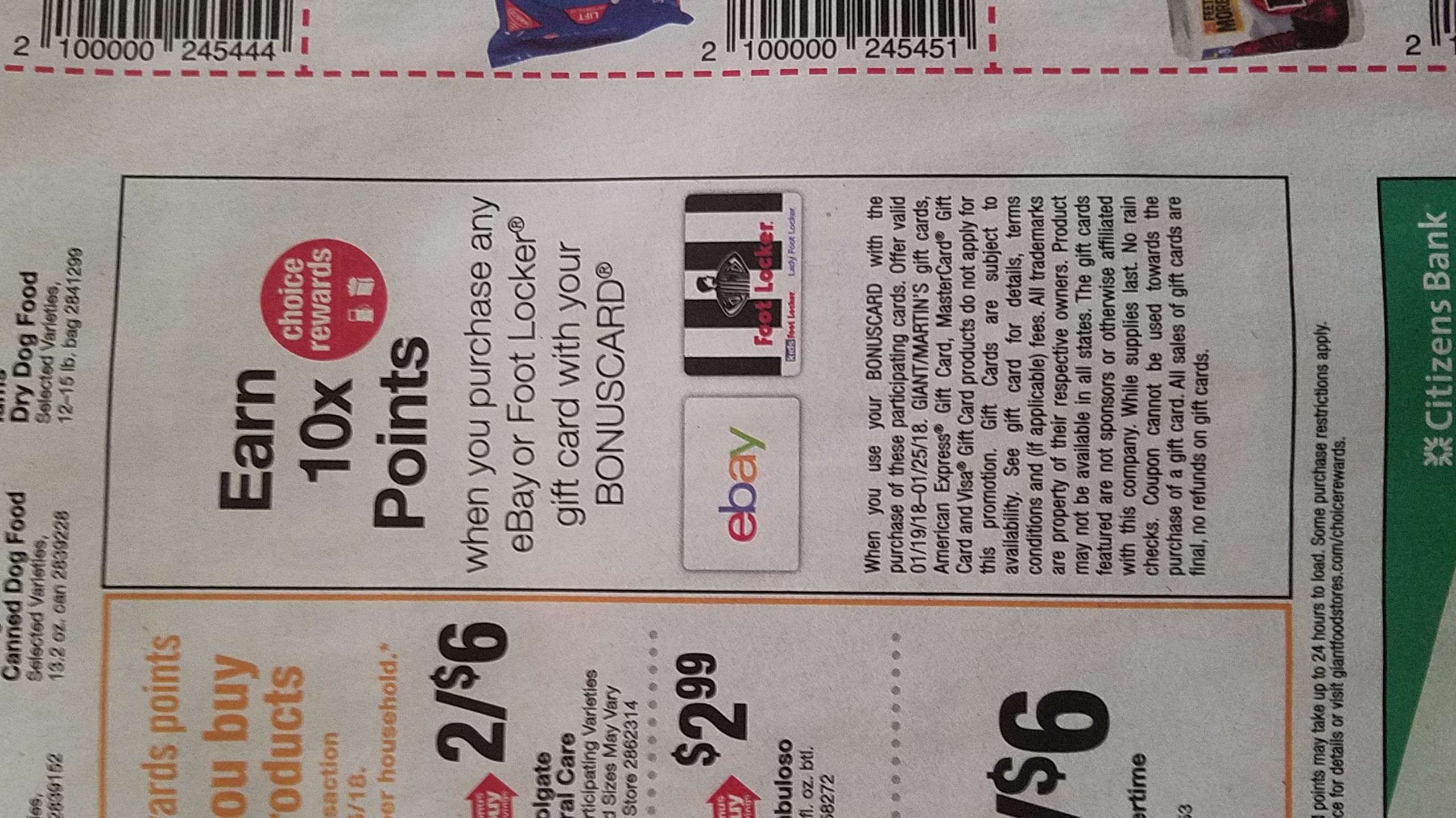 Ebay GC 10x points at Giant Food Store and Stop and Shop YMMV please read