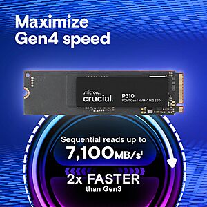 Crucial P310 2TB SSD,PCIe Gen4 NVMe M.2 2280,Up to 7,100MB/s Solid State Drive - CT2000P310SSD801M $191.99