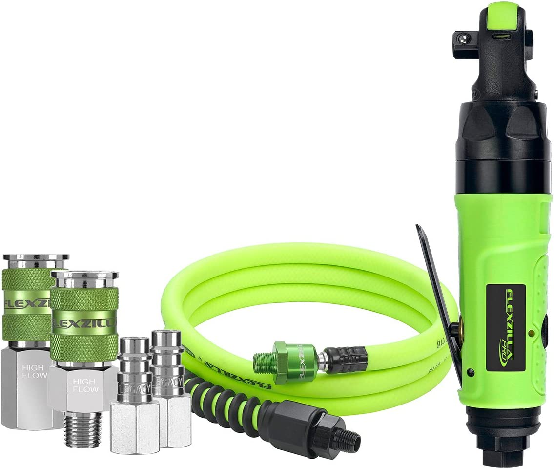 Flexzilla Pro Reactionless Mini Air Ratchet Kit, 3/8 in. Drive, with 3/8 in. x 6 ft. Whip Hose, Ball Swivel, and High Flow Couplers and Plugs - AT8535FZ $44.99