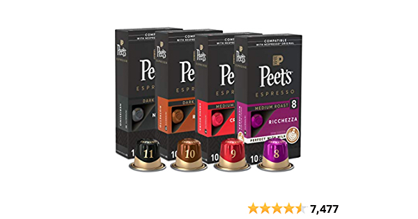Peet's Coffee Espresso Capsules Variety Pack, 40 Count Single Cup Coffee Pods, Compatible with Nespresso Original Brewers, Crema Scura, Nerissimo, Ricchezza, Ristretto - $15.95