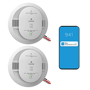 Kidde Smart Smoke and Carbon Monoxide Detector, Ring App Enabled, Hardwired, 2-pack $89.99
