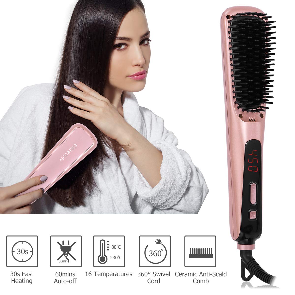 2219 Ceramic Hair Straightener Brush Hair Straightening Comb For