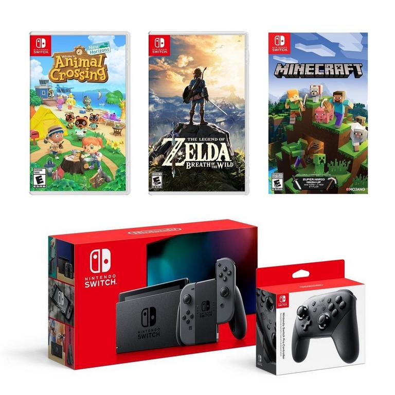 Nintendo Switch with Gray Joy Cons Gamer Bundle $519 In Stock