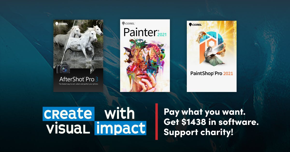 Humble Bundle Create with Visual Impact! Corel Paintshop Pro 2021, Painter 2021, VideoStudio Pro 2021, and AfterShot Pro 2021 $30