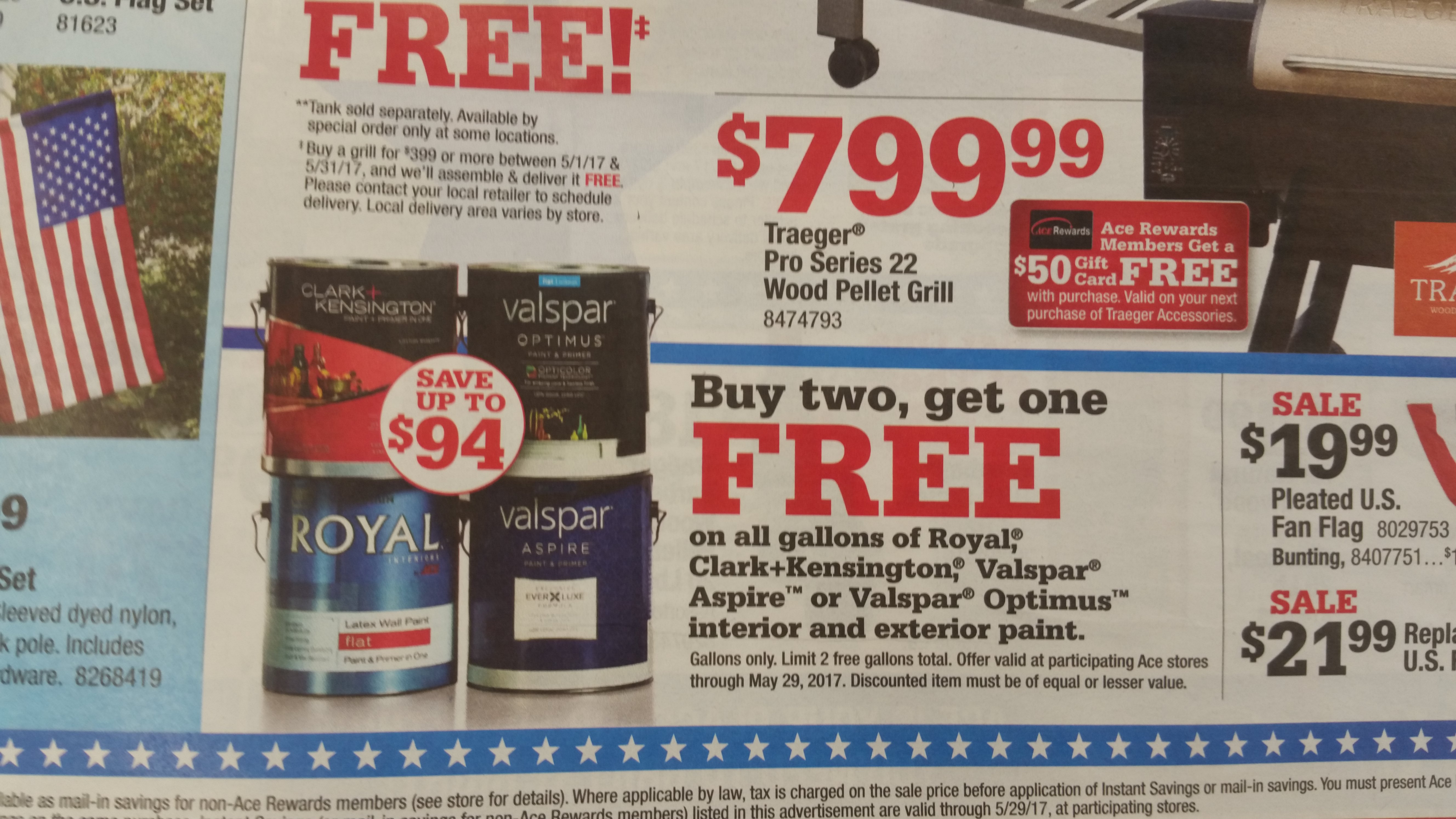 ACE Hardware 2 gallons of piant 1 free paint exterior or