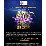 ICC T20 2021 Cricket World Cup on Sling $5  first month- new users